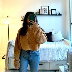 Misguided Cropped Peach Fuzzy Sweater